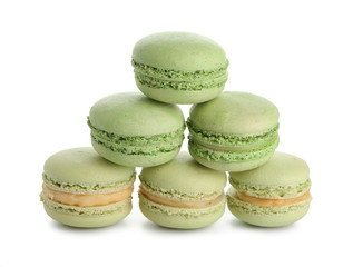 Sweet colorful macaroons on white background