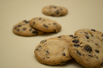 chocolate chip cookies isolated on light background