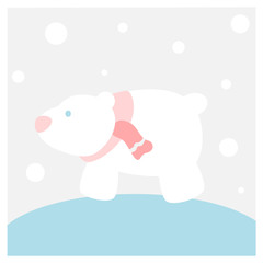 Polar bear with scarf  (Winter flat icon set in square frame)