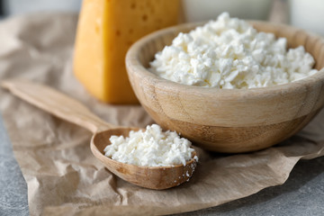 Cottage cheese on grey  background