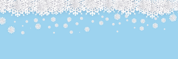 Abstract Christmas Background with White Paper Snowflakes