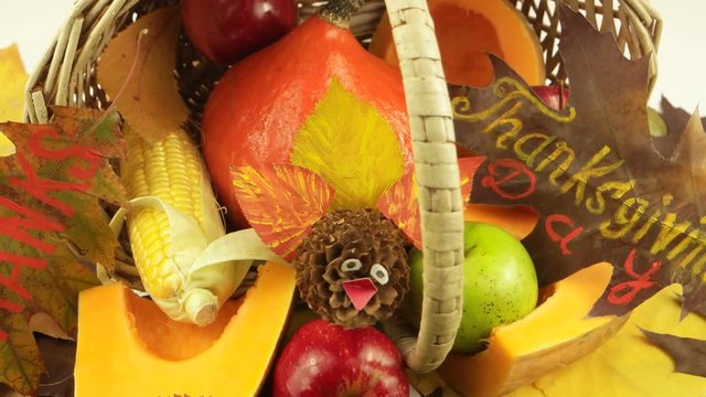 Wicker basket with autumn vegetables, Thanksgiving Day.