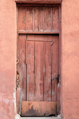 Front shoot of traditional wooden door in turkish village