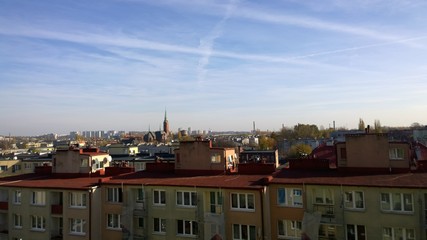 Fototapeta na wymiar Blue sky over the Katowice city, Poland