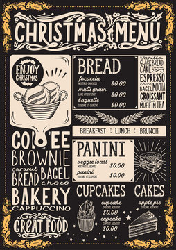 Christmas menu template for bakery on blackboard.