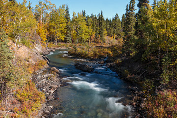 Pine Creek warterfall near Surprsie lake. Atlin, British Columbia Canada