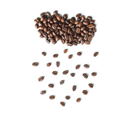 Creative composition with roasted coffee beans on white background
