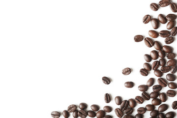 Roasted coffee beans on white background