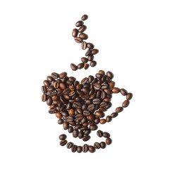 Creative composition made of roasted coffee beans on white background