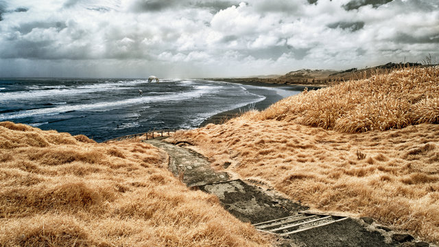 Infrared image of Muriwai beach in the evening