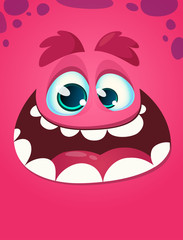 Funny cool cartoon monster face. Vector Halloween red monster character