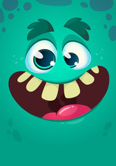 Cartoon monster face. Vector Halloween smiling monster avatar