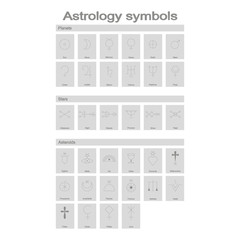 Set of monochrome icons with astrology symbols for your design