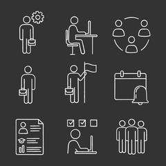 Business management chalk icons set