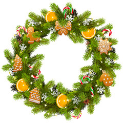 Fototapeta na wymiar Vector Sweet Christmas Fir Wreath
