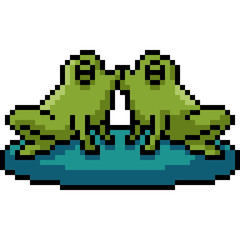 vector pixel art frog kiss