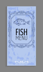 Fish Menu with Bass Depiction and Twirl Decoration