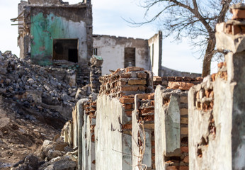 Destroyed old houses after the earthquake