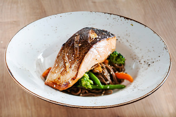 salmon with buckwheat noodle