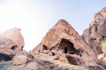 Cappadocia is beautiful place in Turkey, with many houses, hotels and museums in the rocks and hills.. Beautiful landscape in the desert, dry and hot. Famous touristic place.
