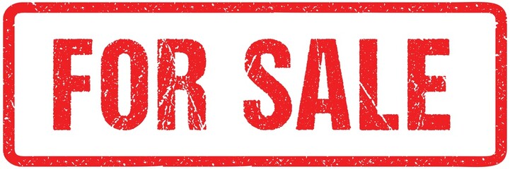 For Sale Rough Letters Sign Typography Isolated on White. Red Ink Grunge Rubber Stamp