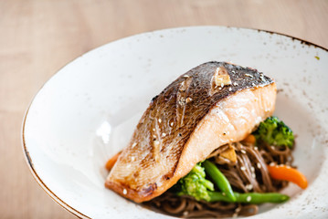 salmon with buckwheat noodle
