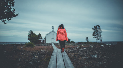Small old wooden church on Swedish island