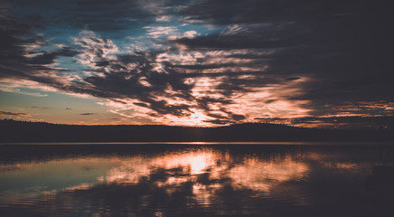 Sunset over lake in Swedish Lapland