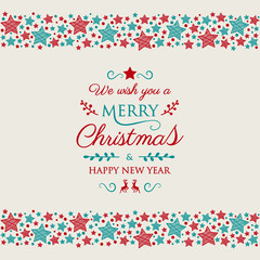 Christmas banner with festive ornaments and greetings. Vector.