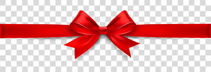 Red Satin Bow Isolated on Background. Vector - obrazy, fototapety, plakaty