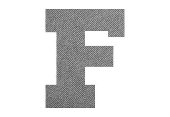Letter F – with gray fabric texture on white background