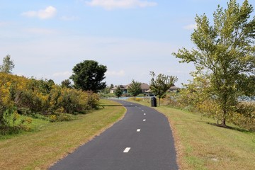 The blacktop pavement pathway in the park on sunny day.