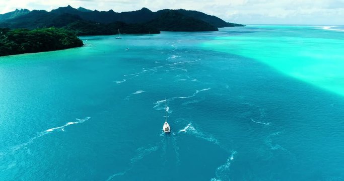 boat in aerial view, french polynesia