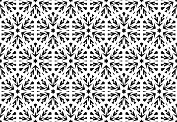 Abstract geometric pattern with lines, snowflakes. A seamless vector background. White and black texture. Graphic modern pattern.