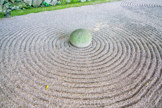 Zen garden and stone in Japan