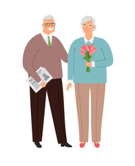 Elderly couple in love, senior people together, vector illustration