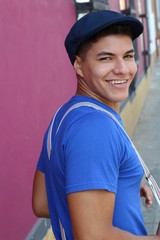 Millennial with cute outfit looking back 