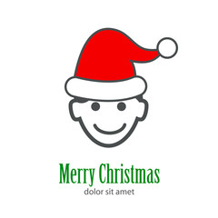 Logotipo con texto Merry Christmas con hombre con sombrero de Papá Noel