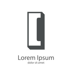 Logotipo con letra I en espacio negativo sobre fondo cuadrado tridimensional en color gris