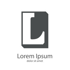 Logotipo con letra L en espacio negativo sobre fondo cuadrado tridimensional en color gris