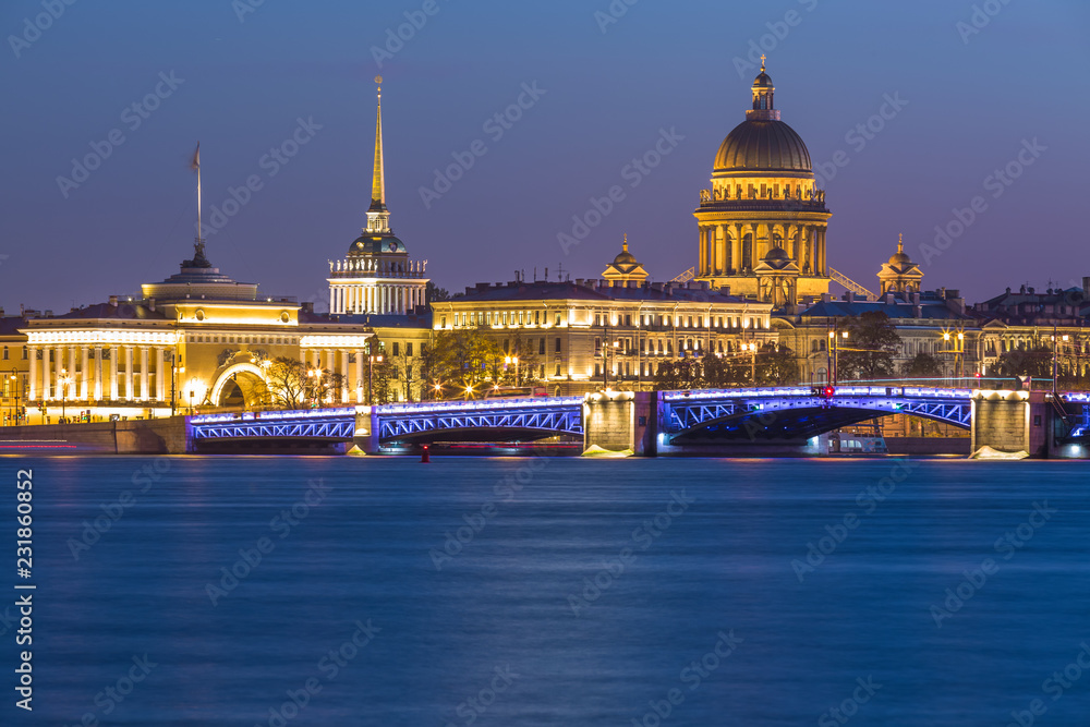 Wall mural Saint Isaac Cathedral across Neva river at evening, St Petersburg, Saint Petersburg, Russia.