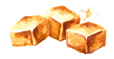 Caramel candies. Watercolor hand drawn illustration isolated on white background