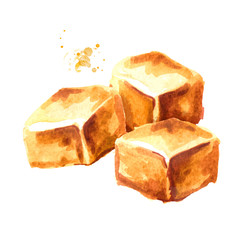 Caramel candies. Watercolor hand drawn illustration, isolated on white background
