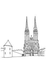 Vector sketch of Cathedral in Zagreb, Croatia