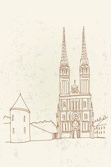 Vector sketch of Cathedral in Zagreb, Croatia