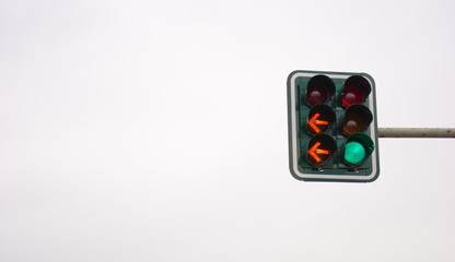 Traffic lights with red color isolated on the grey background