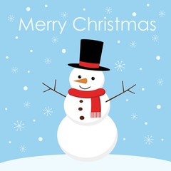 Greeting Christmas card with a cute snowman