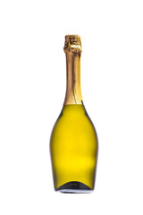 close up view of bottle of champagne isolated on white