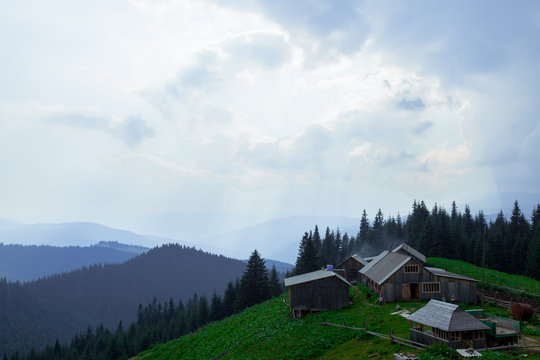 Wooden hut in the Carpathian Mountains