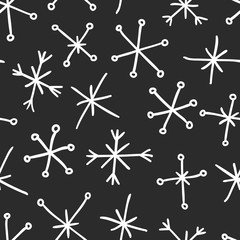 Hand drawn seamless pattern. Black and white  background. Abstract  doodle drawing snowflake. Vector art illustration snow